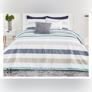 Lacoste Bailleul Full/Queen Duvet Cover Green Striped 100% Cotton